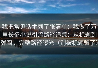我把常见话术列了张清单：我做了万里长征小说引流路径追踪：从标题到弹窗，完整路径曝光（别被标题骗了）