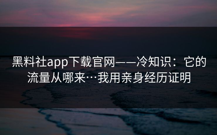 黑料社app下载官网——冷知识：它的流量从哪来…我用亲身经历证明