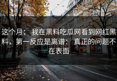 这个月： 我在黑料吃瓜网看到网红黑料，第一反应是离谱： 真正的问题不在表面