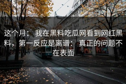 这个月： 我在黑料吃瓜网看到网红黑料，第一反应是离谱： 真正的问题不在表面
