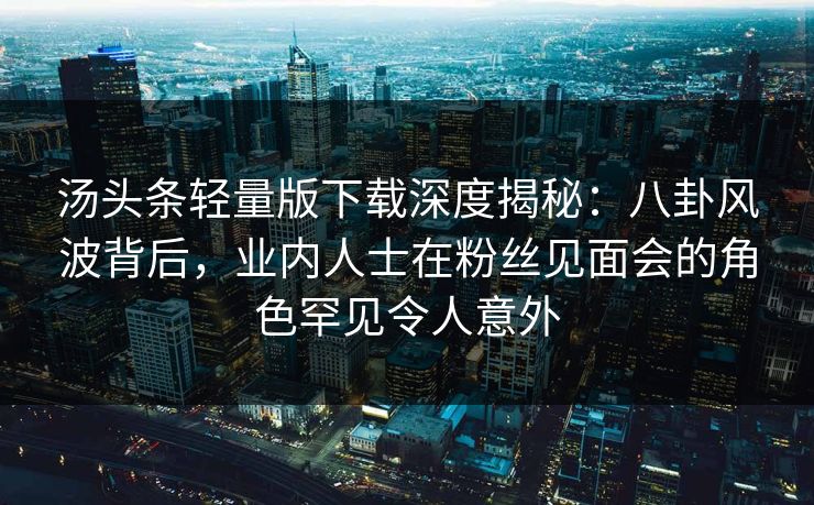 汤头条轻量版下载深度揭秘：八卦风波背后，业内人士在粉丝见面会的角色罕见令人意外