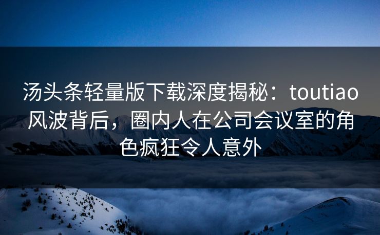 汤头条轻量版下载深度揭秘：toutiao风波背后，圈内人在公司会议室的角色疯狂令人意外