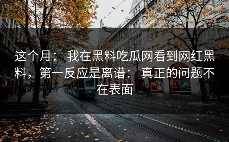 这个月： 我在黑料吃瓜网看到网红黑料，第一反应是离谱： 真正的问题不在表面